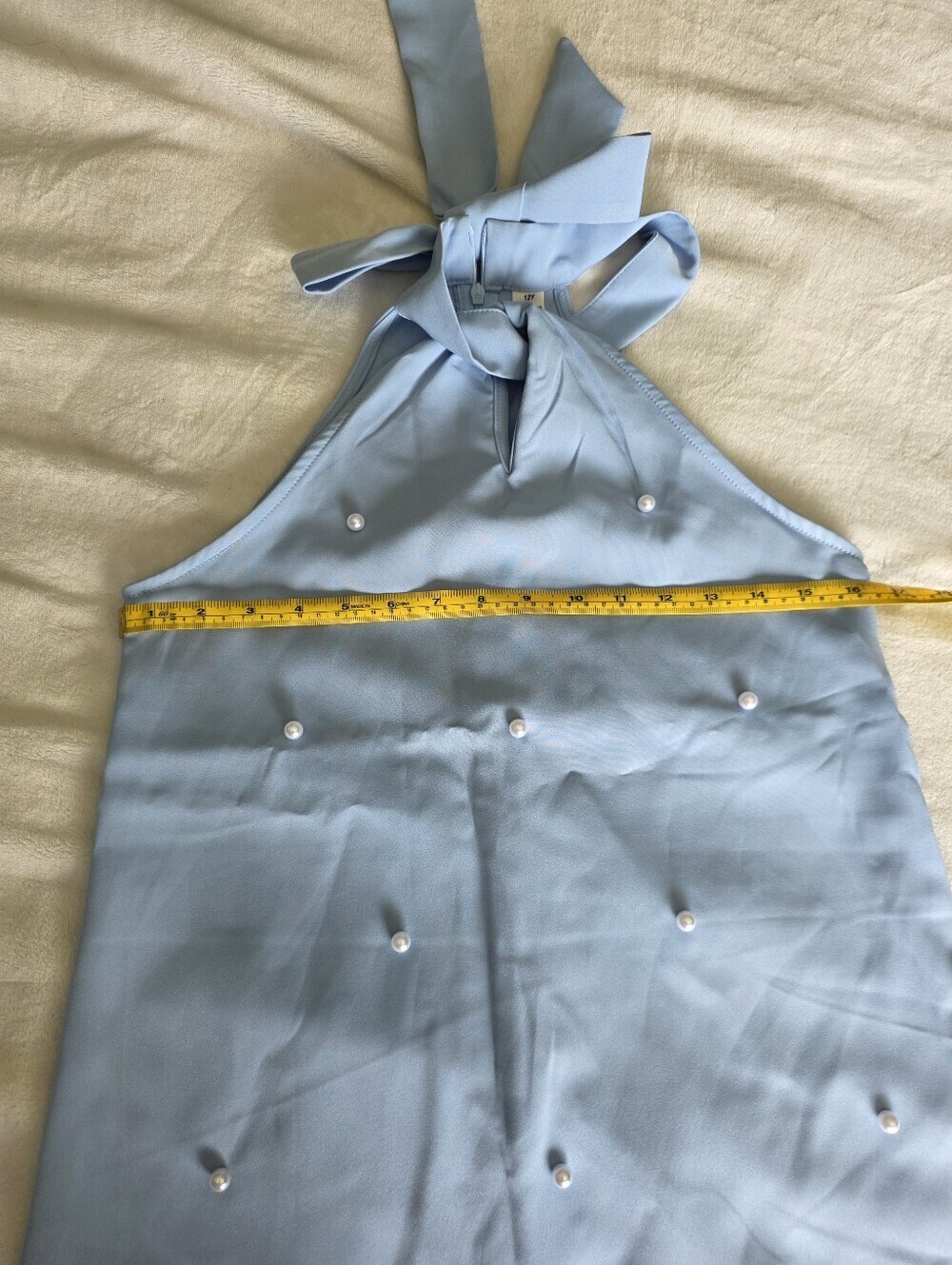 Pearl-Embellished Light Blue Halter Dress for Girls - Picture 6 of 7